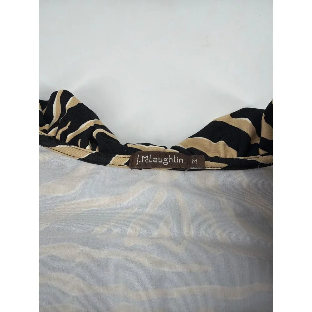 J. McLaughlin Durham Ruffle Neck Top Tiger Print Catalina Cloth Womens Medium